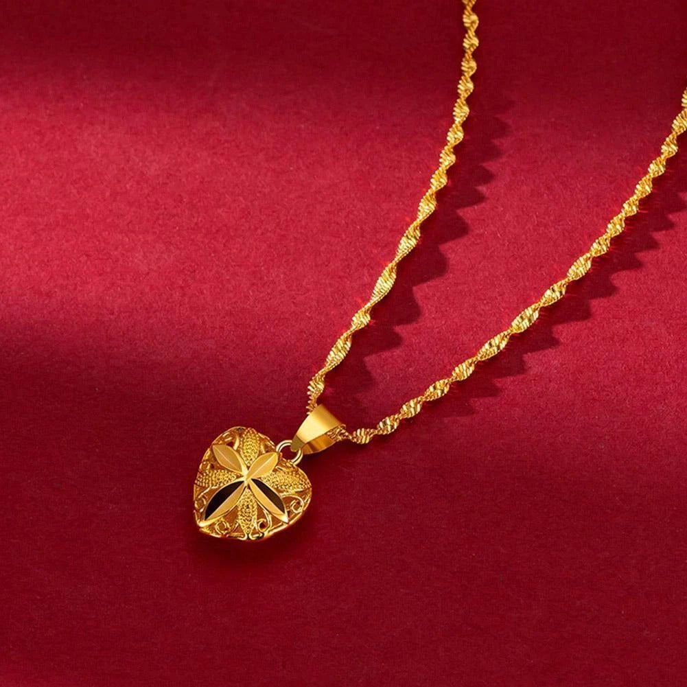 Gold Heart Flower Angel Pendant Necklace