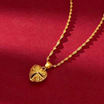 Gold Heart Flower Angel Pendant Necklace
