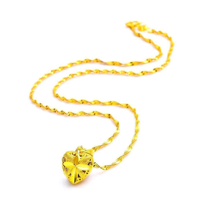 Gold Heart Flower Angel Pendant Necklace