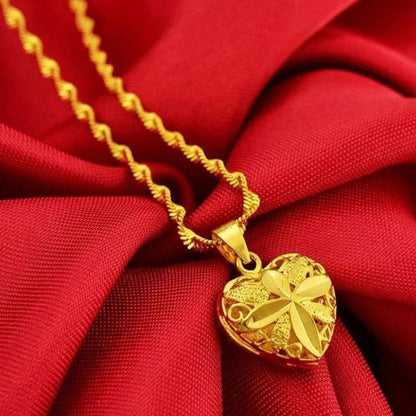 Gold Heart Flower Angel Pendant Necklace