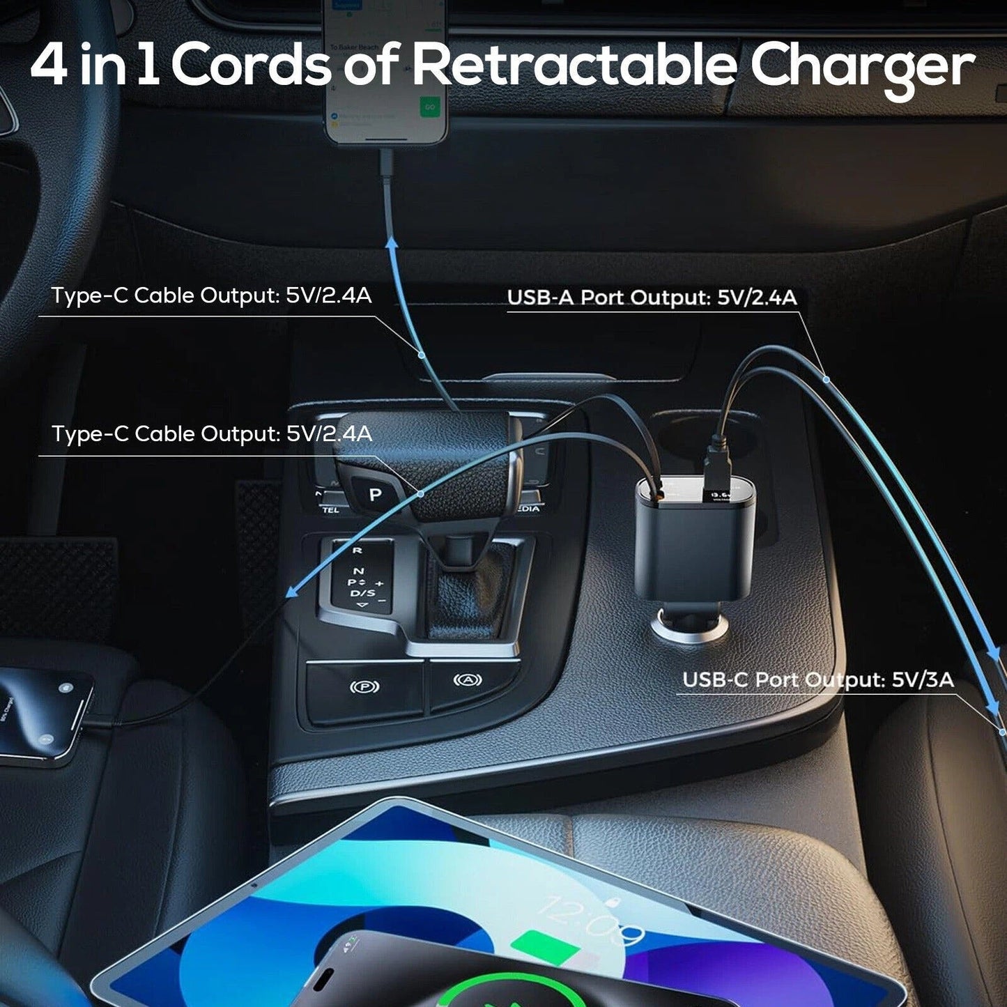 4-in-1 Retractable Car Charger