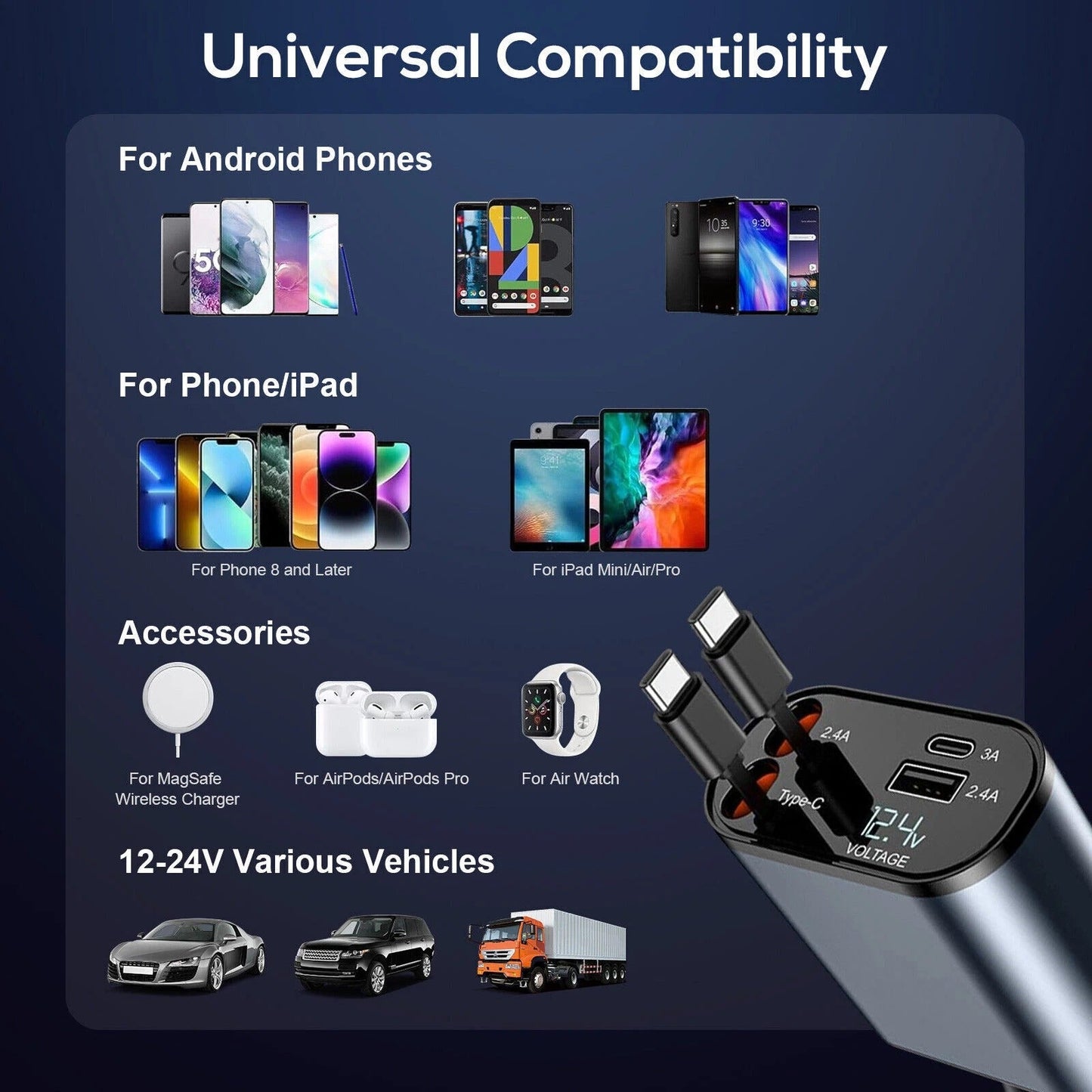 4-in-1 Retractable Car Charger