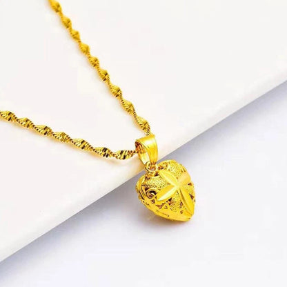 Gold Heart Flower Angel Pendant Necklace